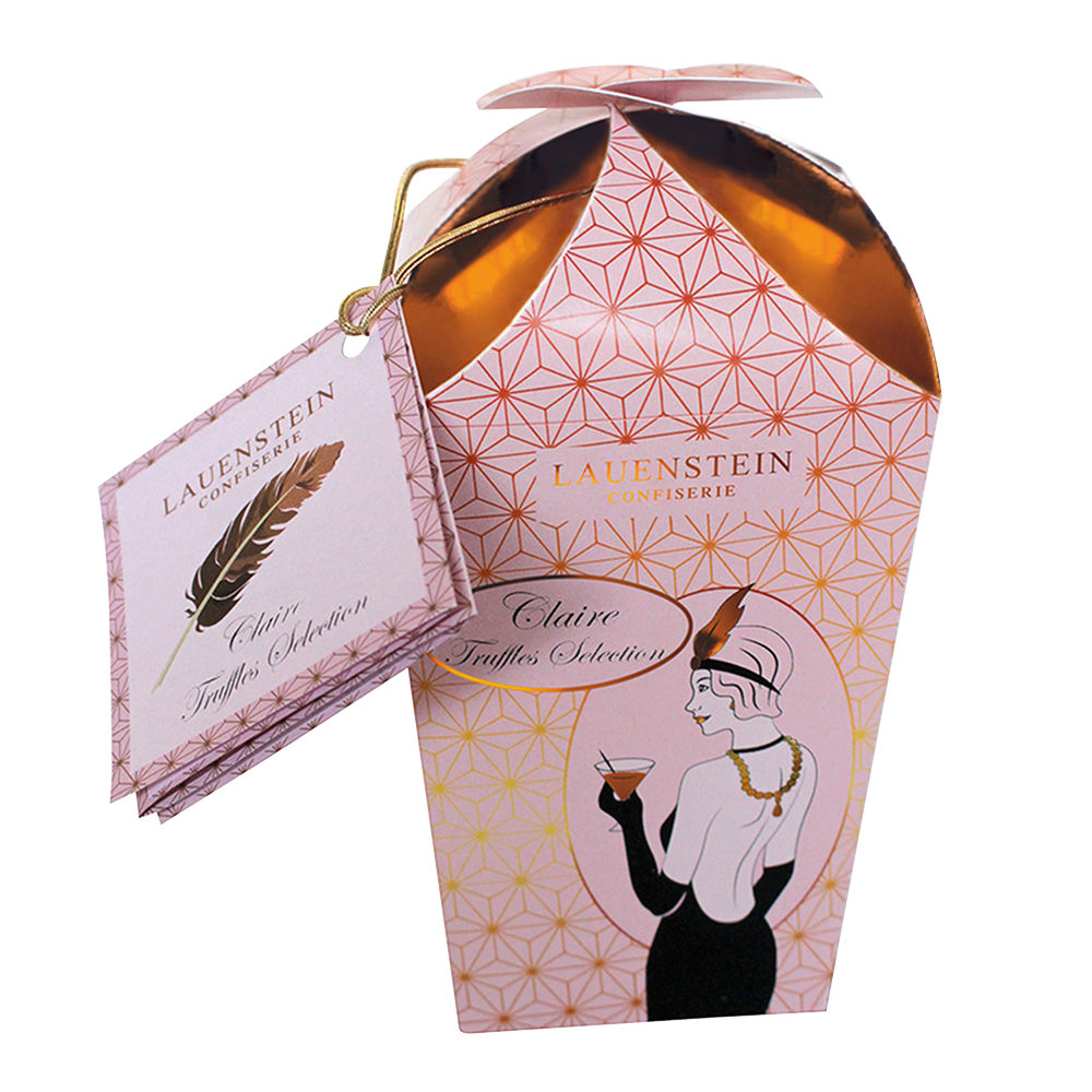 Rosa Lauenstein Cocktail-Ballotin Claire mit elegantem Art-déco-Motiv und Anhänger
