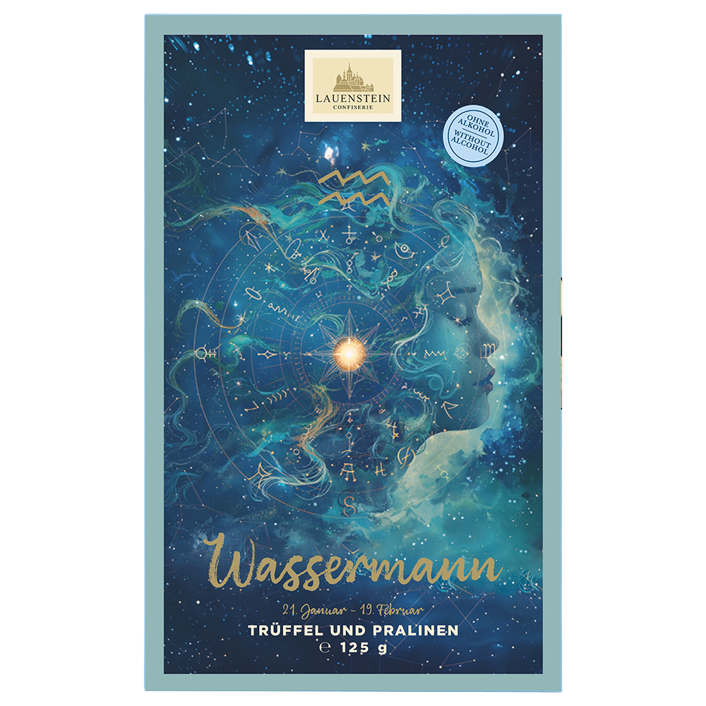 Einschieber für Geschenkpackung mit blauem Sternenhimmel, Tierkreiszeichen und goldenem Sternzeichen-Symbol