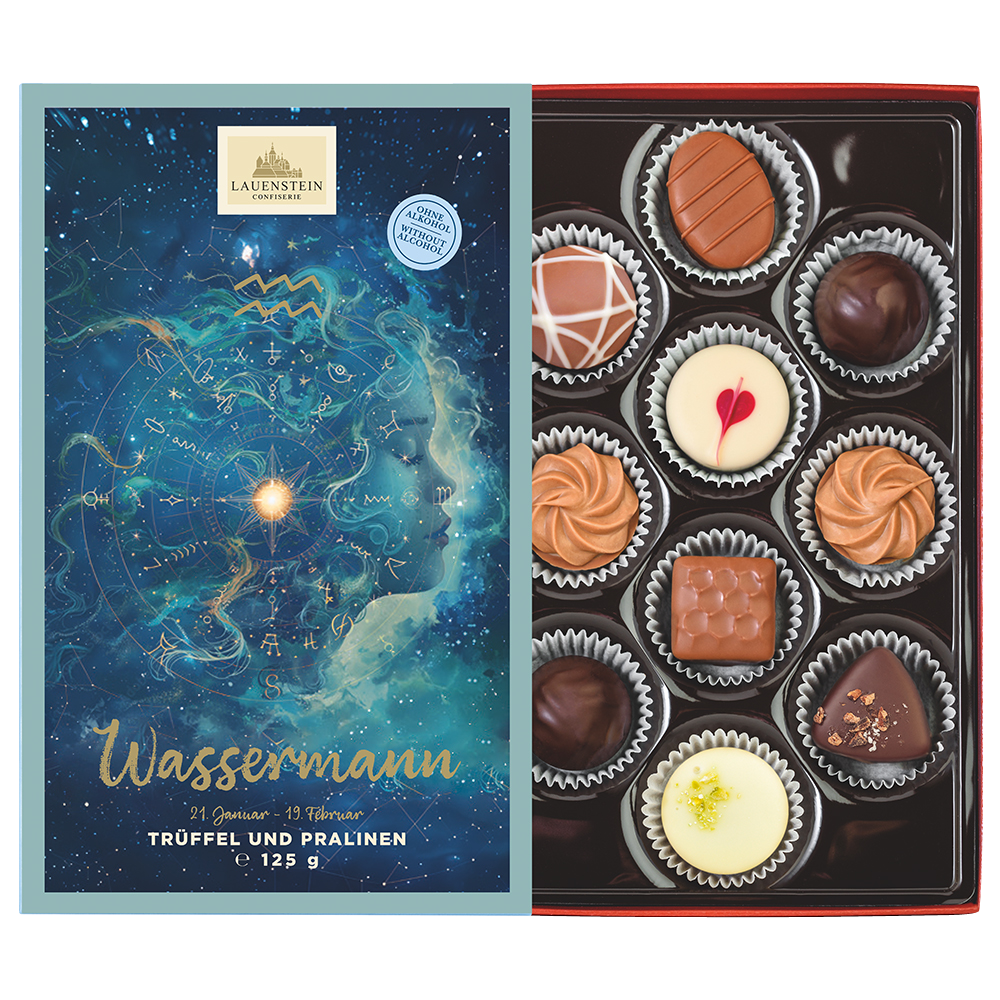 Lauensteiner Pralinenschachtel zum Sternzeichen Wassermann mit 10 alkoholfreien Pralinen