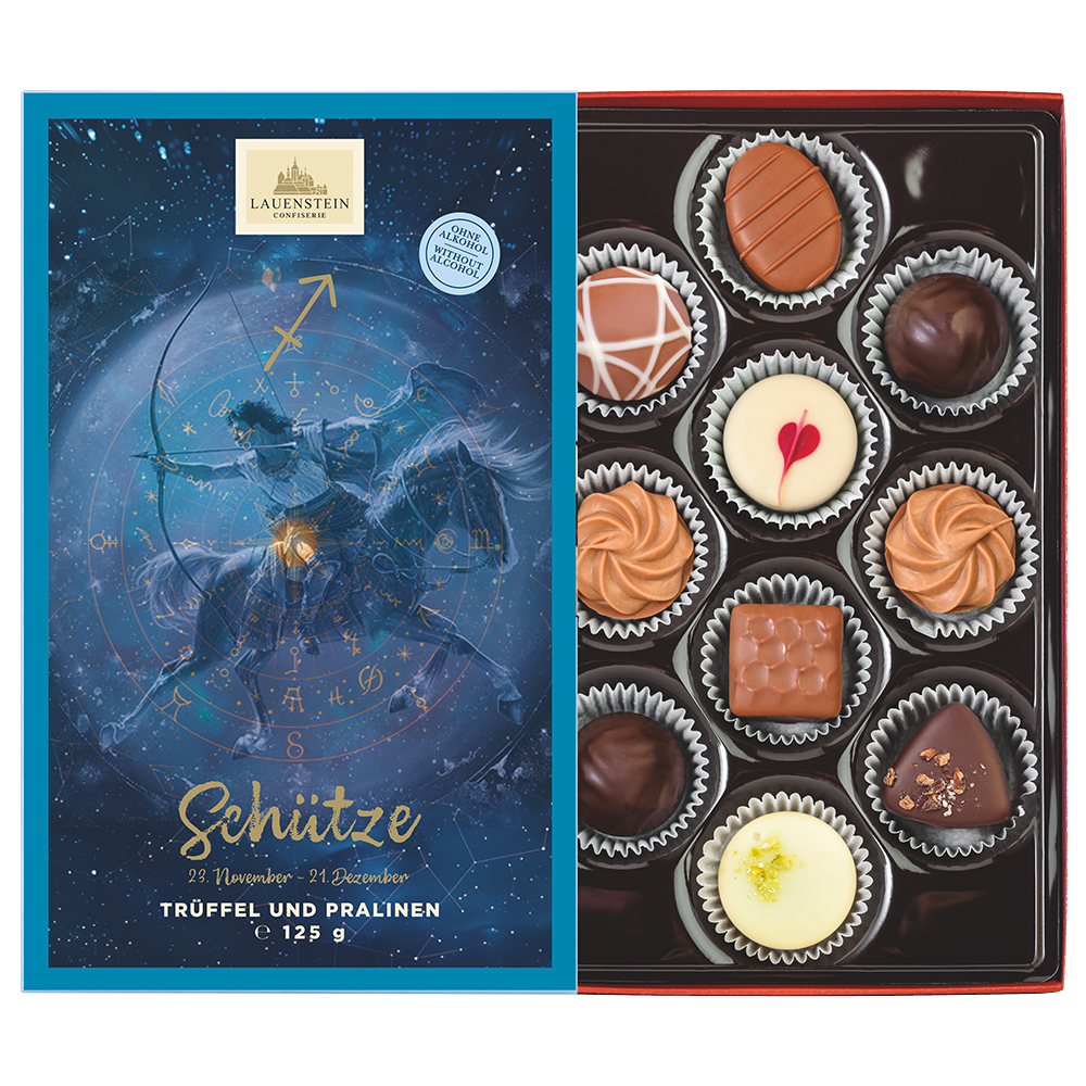 Lauensteiner Pralinenschachtel zum Sternzeichen Schütze mit 10 alkoholfreien Pralinen