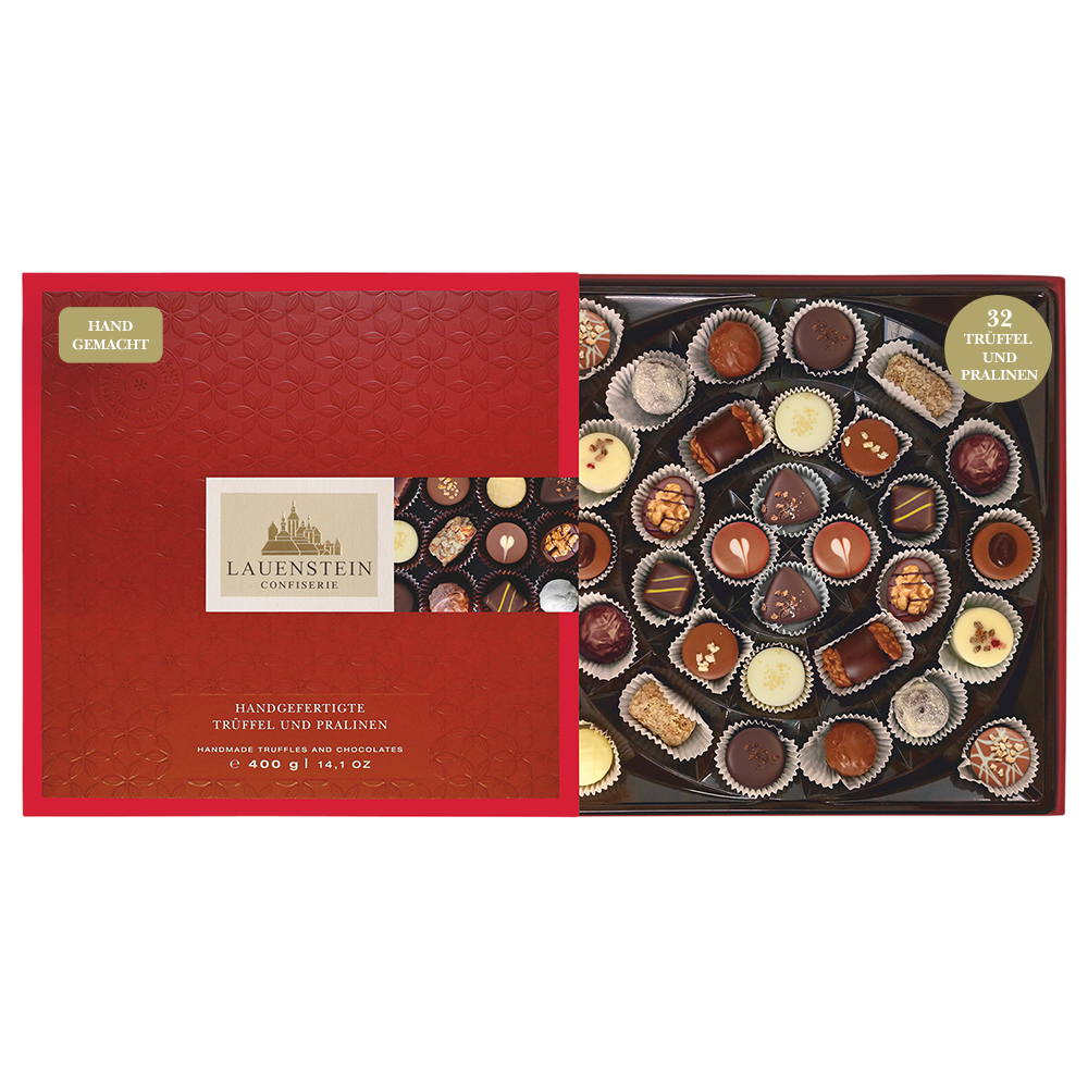 Lauenstein Confiserie Pralinenschachtel mit 32 handgemachten Trüffeln und Pralinen