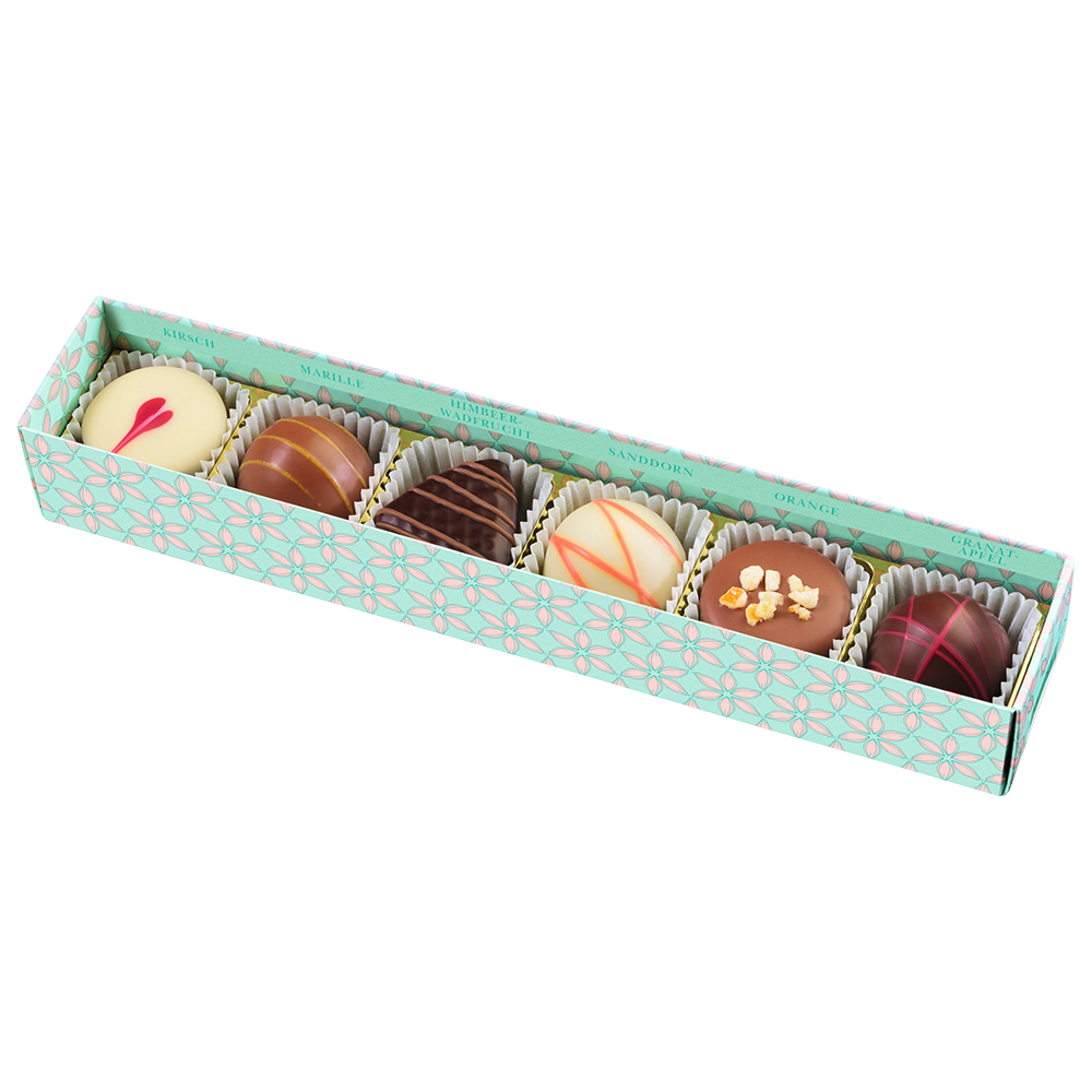 Perspektivisch dargestellte Pralinenpackung