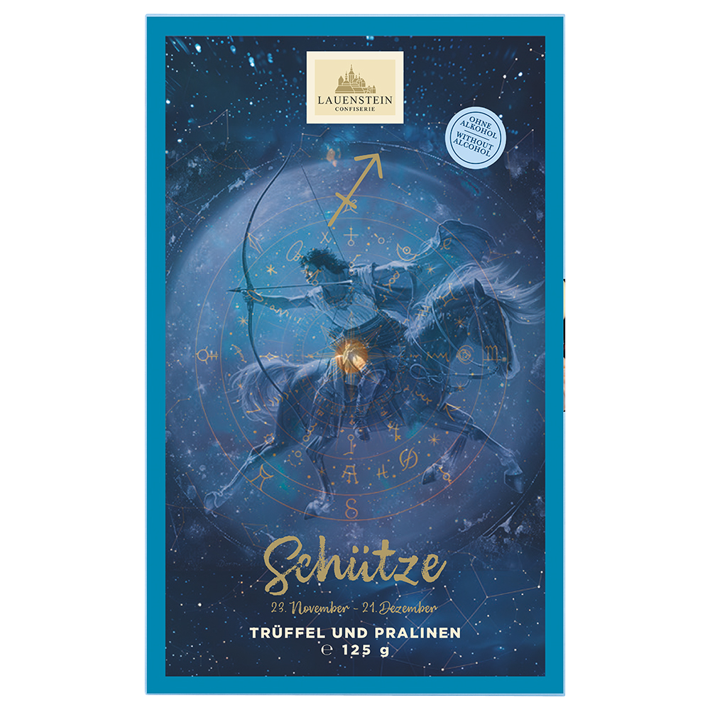 Einschieber für Geschenkpackung mit blauem Sternenhimmel, Tierkreiszeichen und goldenem Sternzeichen-Symbol