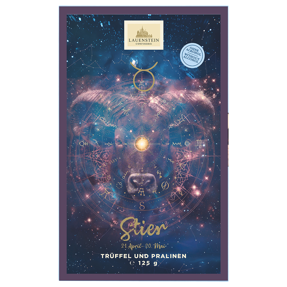 Einschieber für Geschenkpackung mit blauem Sternenhimmel, Tierkreiszeichen und goldenem Sternzeichen-Symbol