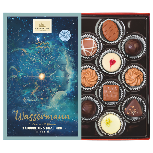 Lauensteiner Pralinenschachtel zum Sternzeichen Wassermann mit 10 alkoholfreien Pralinen
