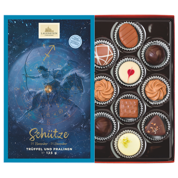 Lauensteiner Pralinenschachtel zum Sternzeichen Schütze mit 10 alkoholfreien Pralinen