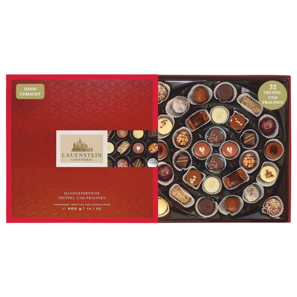 Lauenstein Confiserie Pralinenschachtel mit 32 handgemachten Trüffeln und Pralinen