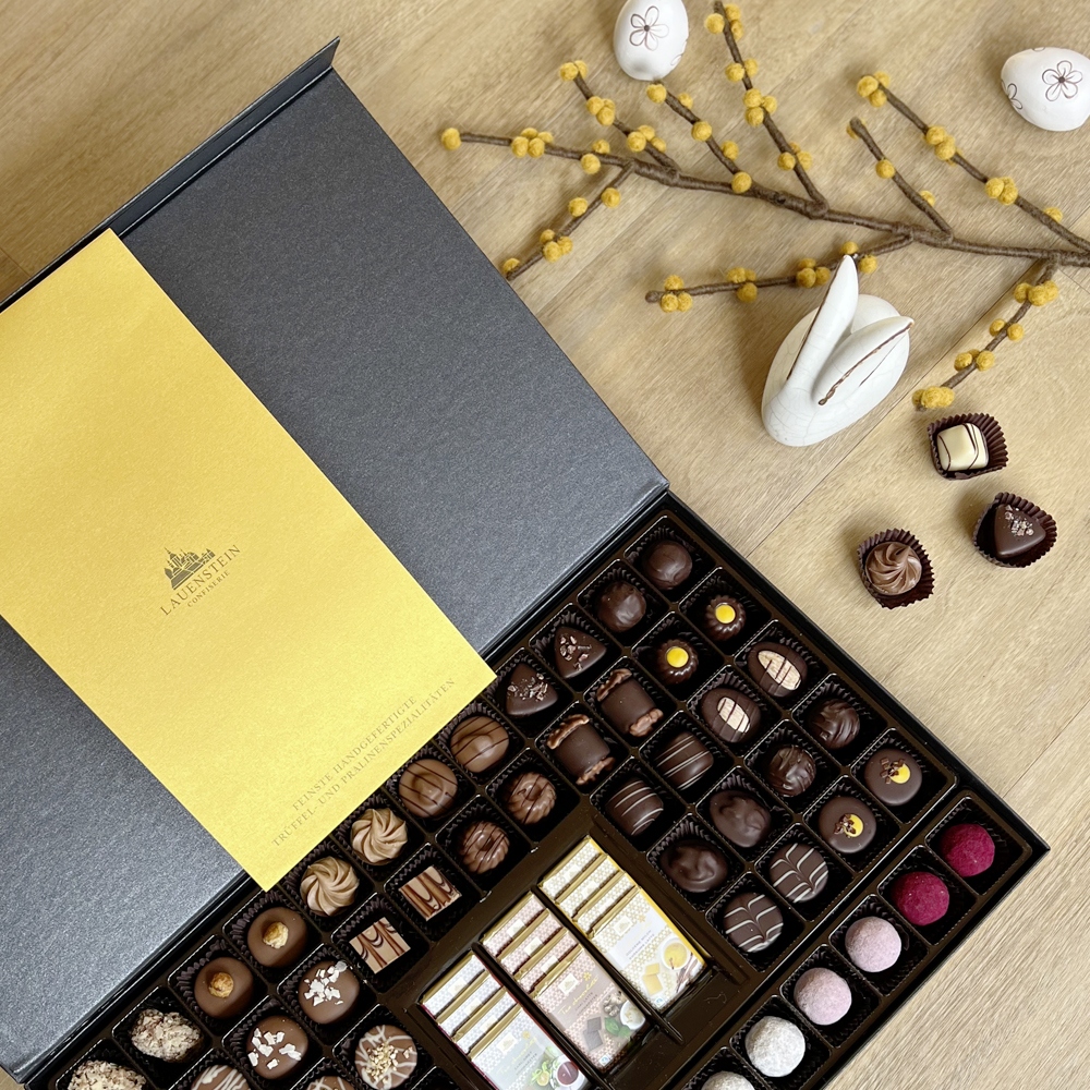 Kopfansicht einer geöffneten Pralinenbox