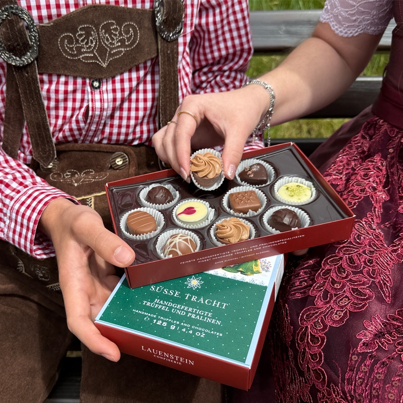 Kopfansicht einer geöffneten Pralinenbox