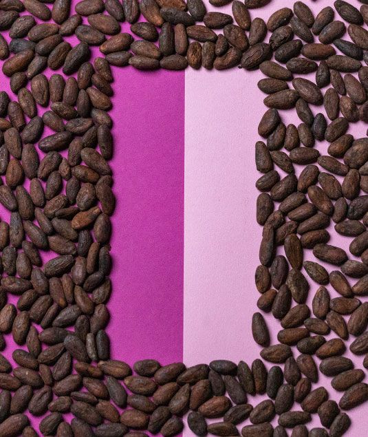 Boden mit Kakaobohnen bedeckt, leere Fläche in der Mitte in Form eines Gutscheins